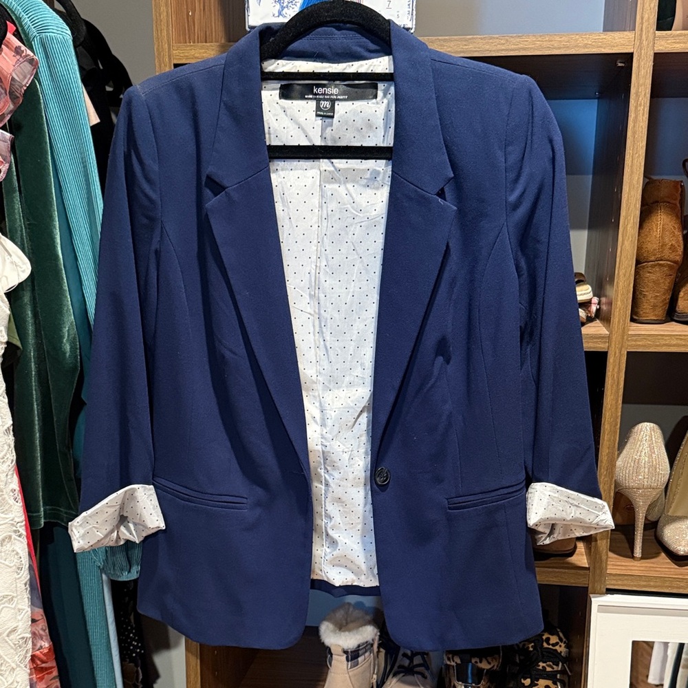 Kensie Women's Navy Blazer with Polka Dot Lining